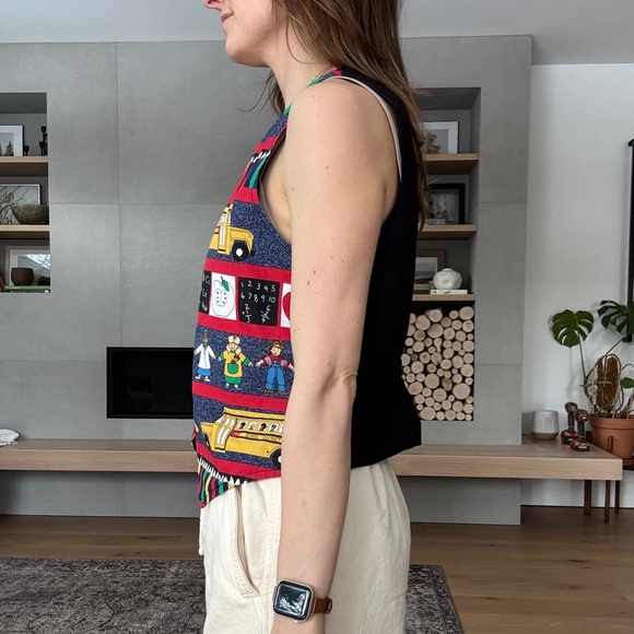Vintage School Print Sleeveless vest top small - Picture 4 of 12